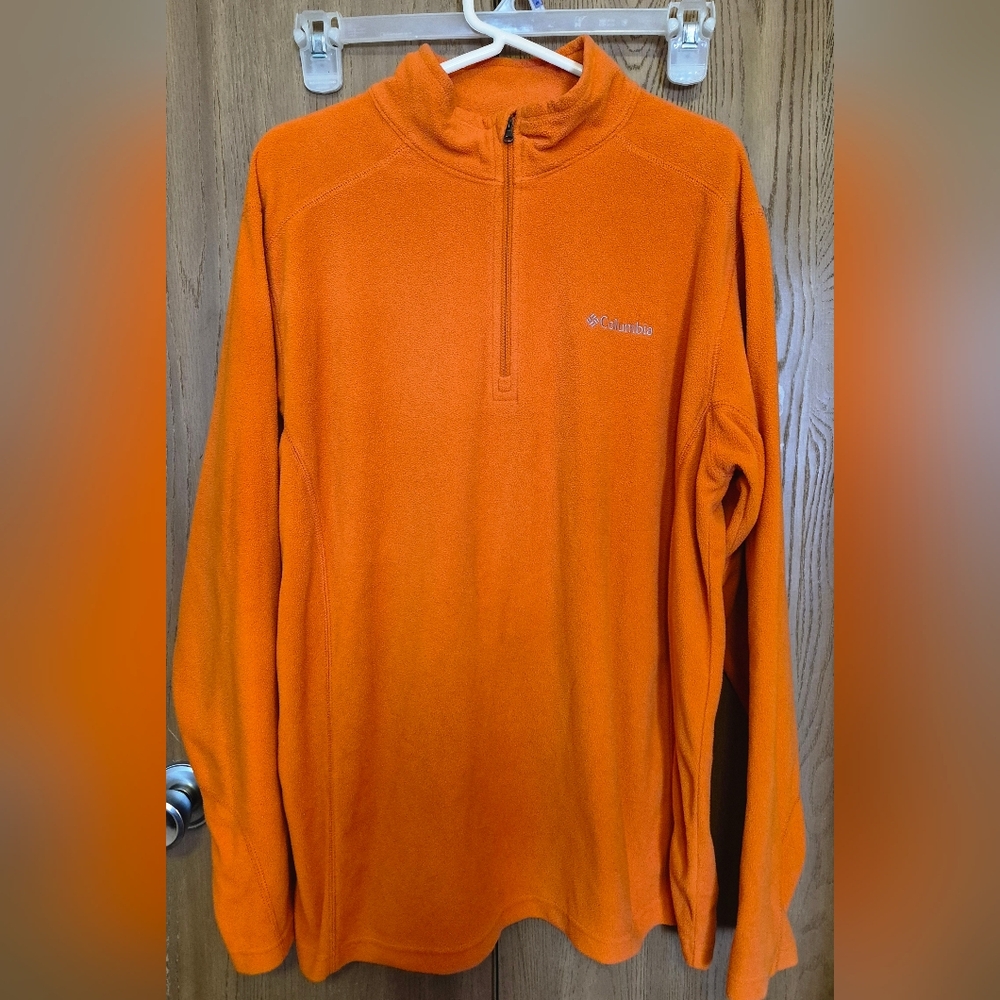Columbia Mens Orange Quarter Zip Fleece Size L SWEATSHIRT Lightweight Pullover
